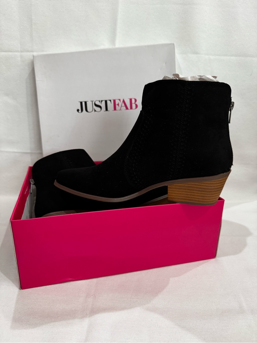 JustFab IOMA Black Ankle Booties Size 10 Pointed Toe Block Heel New in Box